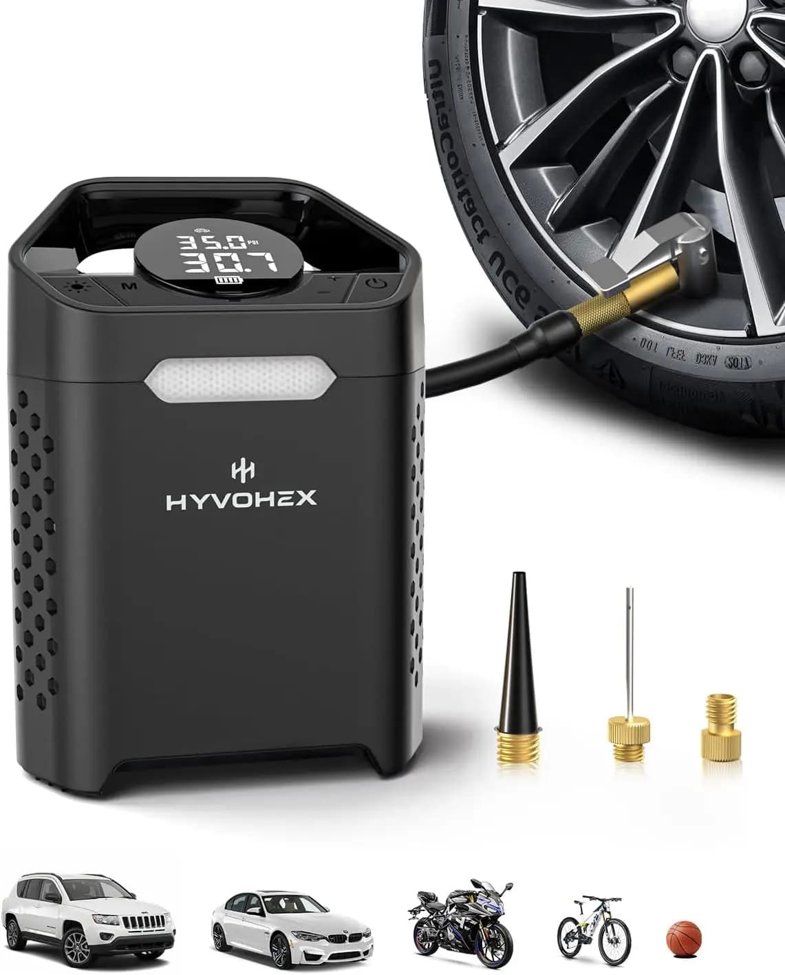 Compressore d'Aria Portatile per Pneumatici 160 PSI, Gonfiaggio Rapido in 1 Minuto, Pompa d'Aria Cordless con Display Digitale