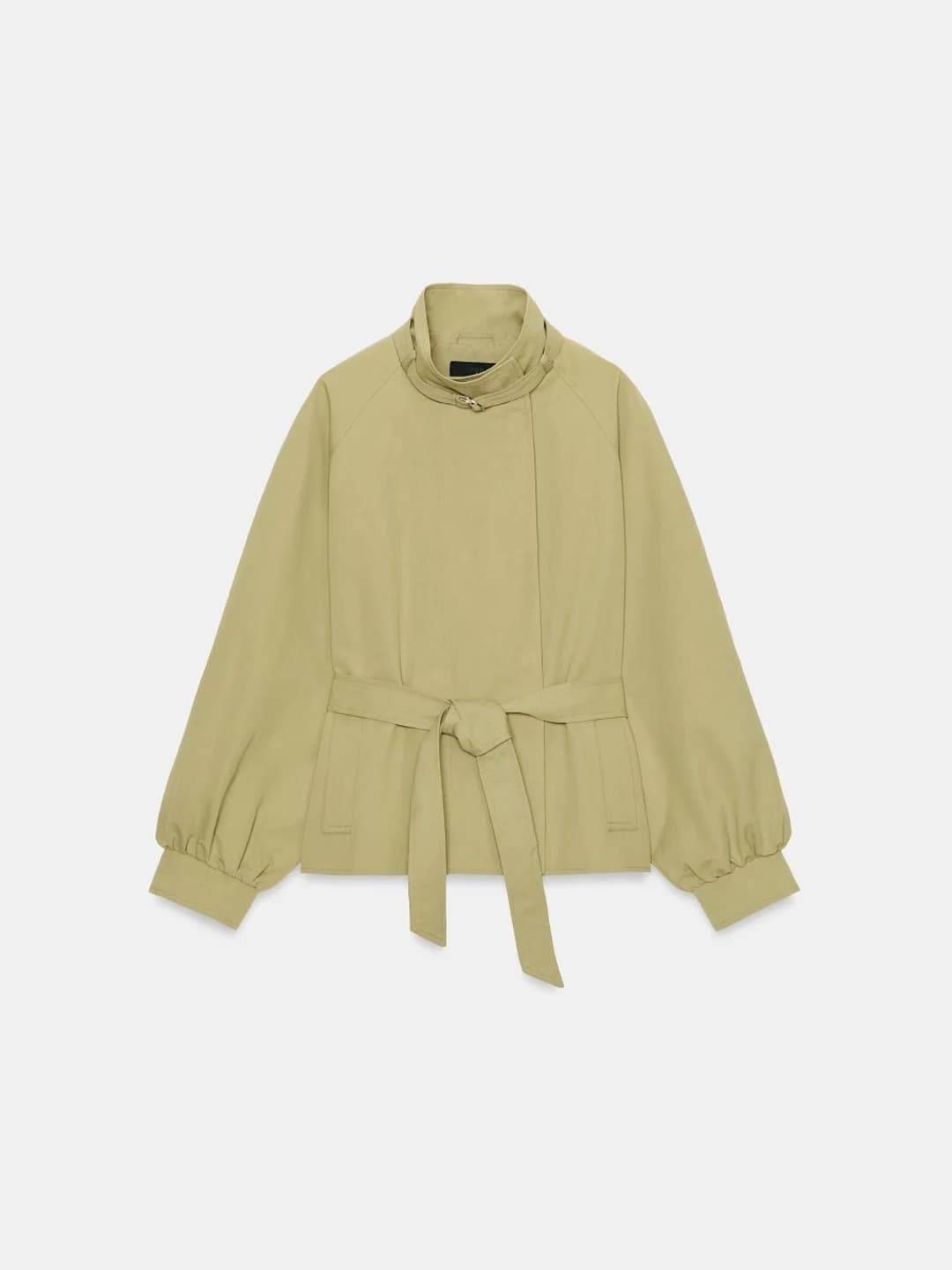 Elegant Stand Collar Belted Windbreaker Jacket Seine River Style Women's Outerwear Commute Fashion Loose Fit Long Sleeve