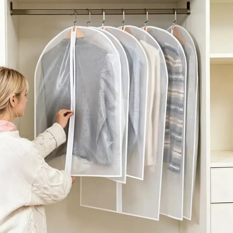 Fully Enclosed Dust Proof Garment Cover Transparent Zipper Hanging Storage Bag For Suit Blazer Coat Wedding Dress Household Use