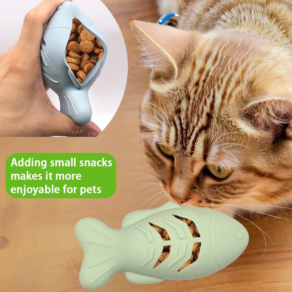 Giocattoli per gatti: Bastoncino interattivo in silicone a forma di pesce con catnip, resistente ai morsi, per la pulizia dei denti e contro l'infreddamento, ideale per gatti in fase di dentizione.