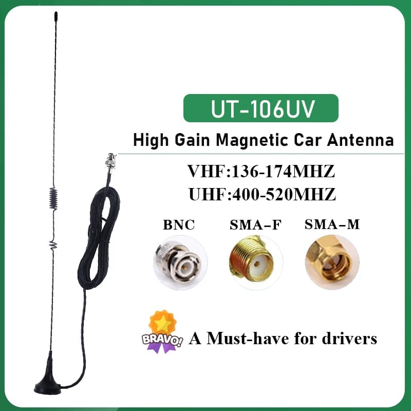 Nagoya UT-106UV Autoradio Antenna magnetica SMA-Femmina SMA-Maschio Connettore BNC VHF/UHF Dual Band per UV-K5 UV-17 IC-V8 Radio HT440