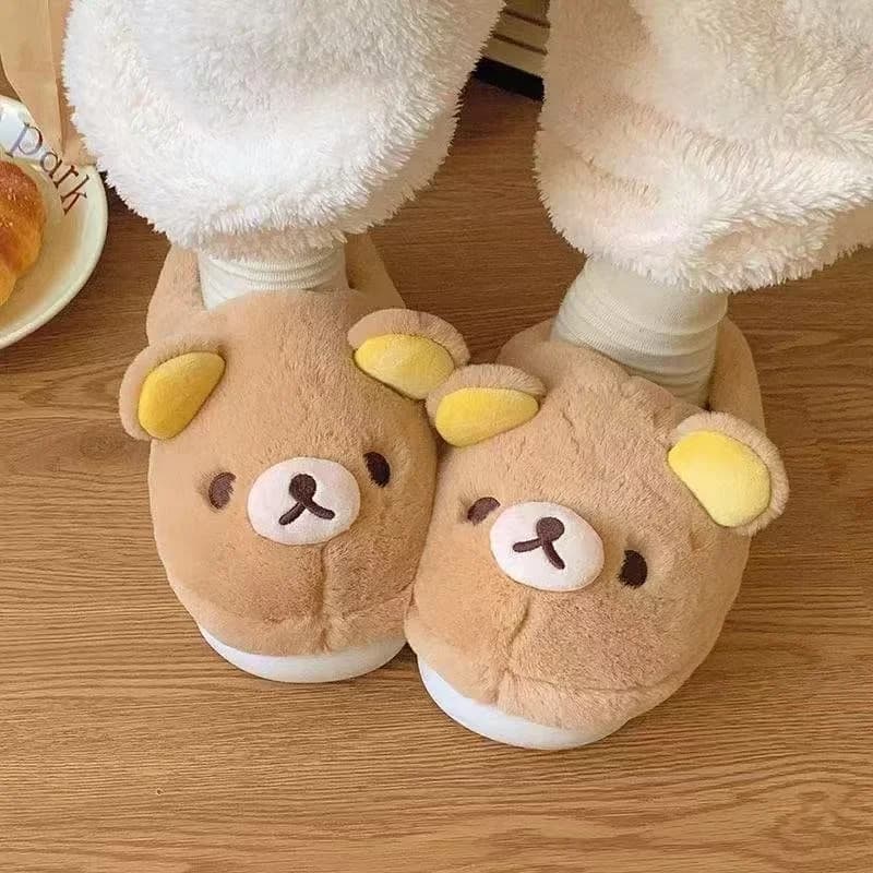 Rilakkuma Cotton Slippers Unisex Winter Indoor Outdoor Wearable Anti-Slip Home Warm Cotton Shoes Cute Design Couple Slippers