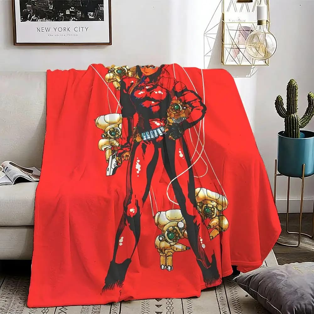 Action Anime Movie Ghost in the Shell Throw Lightweight 240g Flannel Blanket Soft Skin-friendly for Summer Cooling