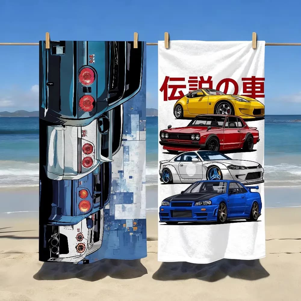 Japanese J-Jdm Sports Car Beach Towel, Soft Quick Dry for Travel Gym Shower Camping Pool Gift, G-GT Style Racing Design
