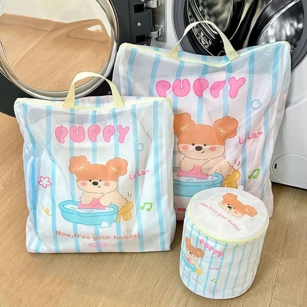 4 pezzi/set borsa per la biancheria dell'orso del fumetto borsa per la biancheria in rete anti-deformazione con cerniera per cuccioli con manico traspirante