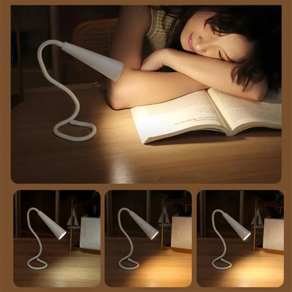 Compact Desk Lamp with Flexible Collo, 3 Color Modes, Dimmable, USB Rechargeable, Eye Protection, Office, Dormitory, Bedroom