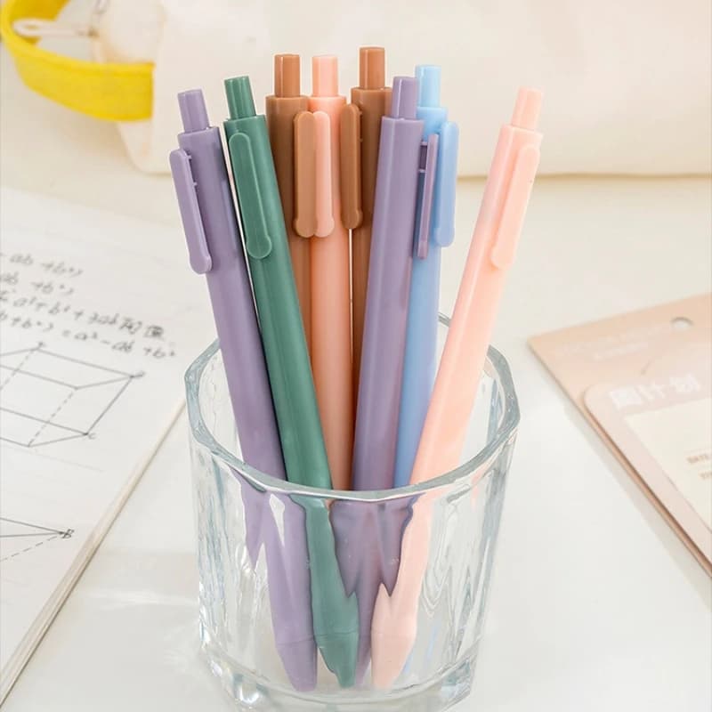 Penna a Pressione Semplice Colore Macaron per Studenti Esami Gel Bullet per Studio Ufficio Tipo a Pressione Inchiostro Nero Forniture per Ufficio e Scuola Kawaii