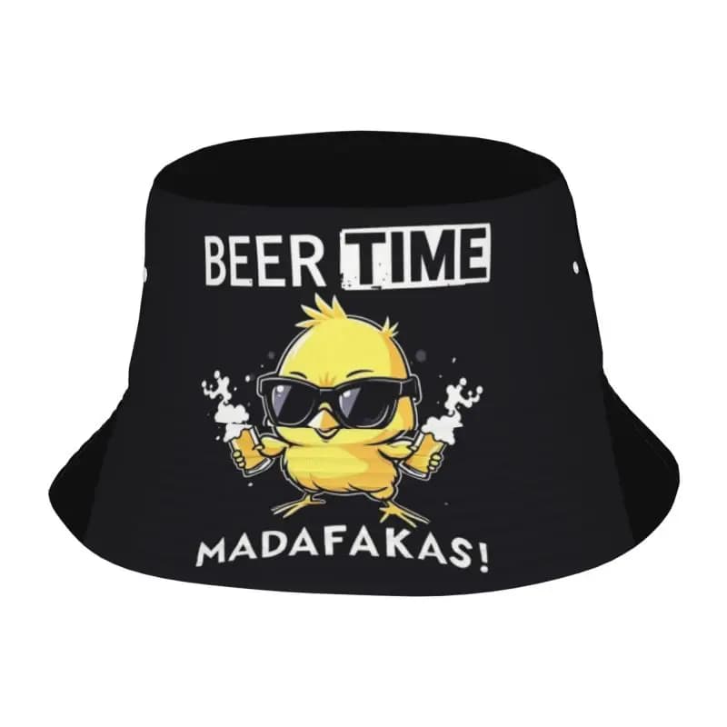 Beer Time funny Cool Duck Sunscreen hat fashionable printed bucket hat men's and women's fisherman hat, women's casual basin hat