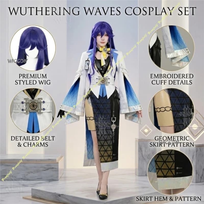 Wuthering Waves Lucilla Cosplay Costume Wig Dress Outfit Hat Earrings Uniform Startorch Academy Halloween Party for Women Girls