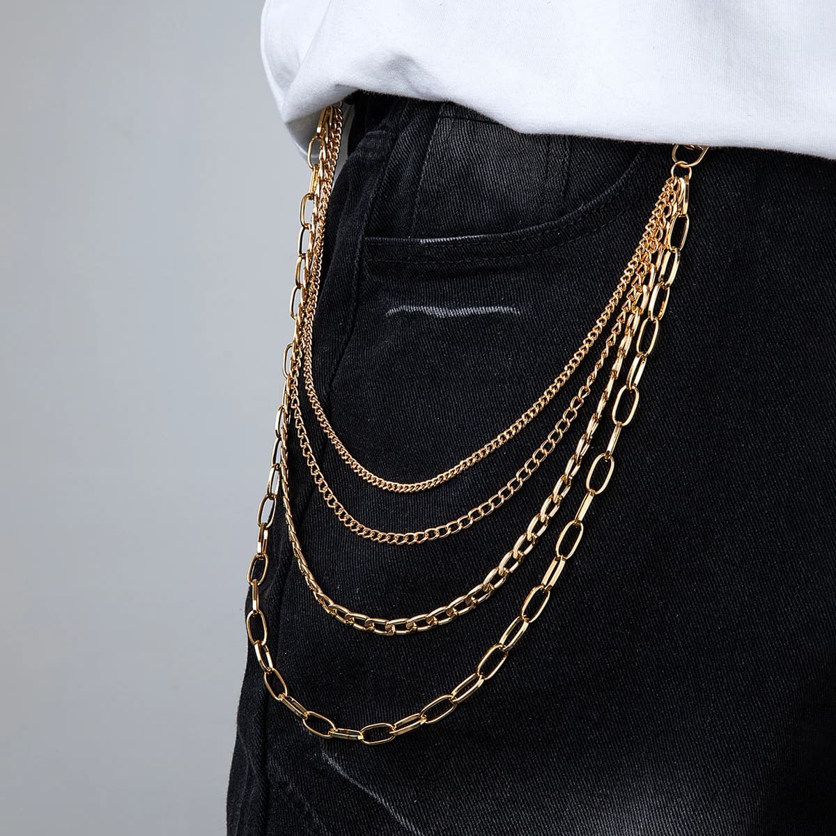 1 piece of fashionable and versatile multi-layer chain stacking style men's body chain daily wear jeans pendant