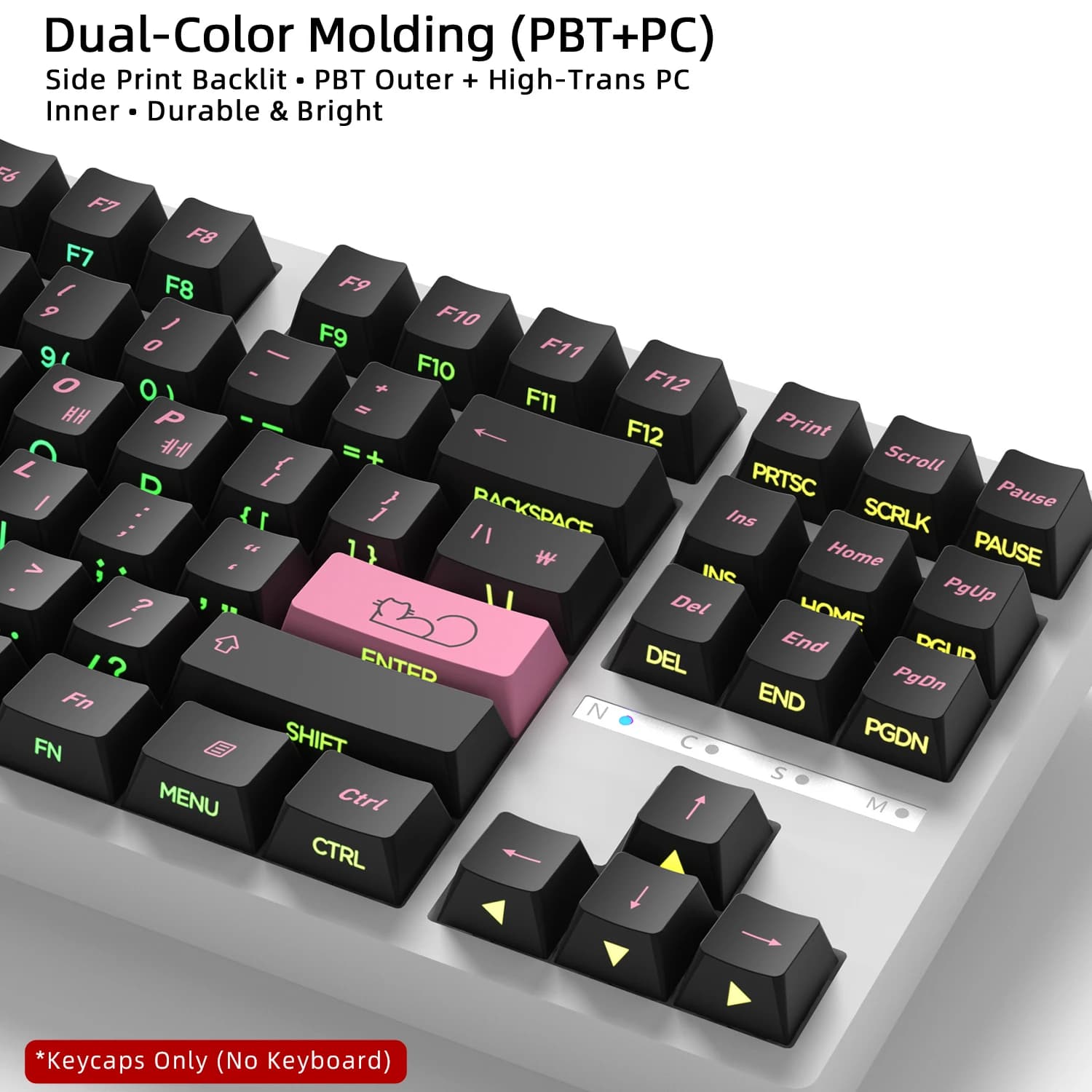 Keycaps Coreani con Stampa Laterale di Gatti Carini, Neri e Rosa Traslucidi, Profilo Cherry per Tastiere Meccaniche da Gaming 60 70 80 90 100