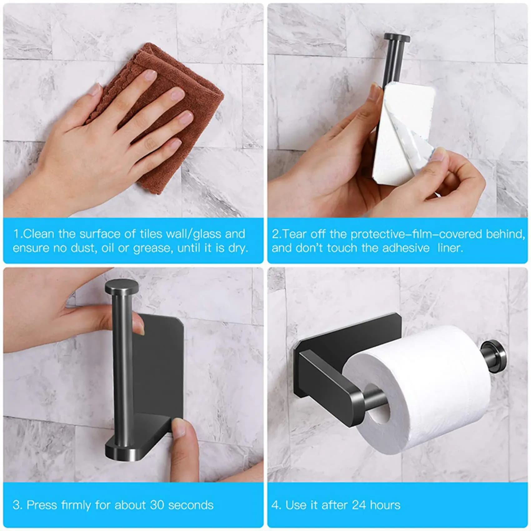 2X Toilet Paper Holder Self Adhesive Kitchen Washroom Adhesive Toilet Roll Holder For Bathroom Stick On Wall Brushed-B51B