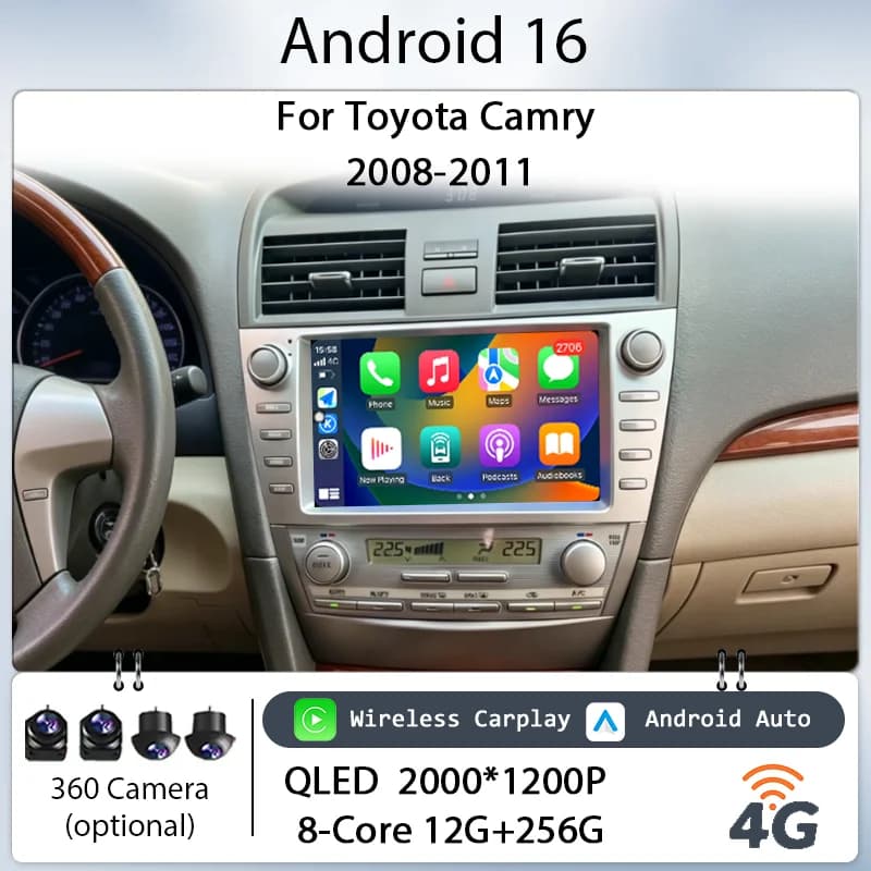 9" Android 16 Wireless CarPlay GPS Navi BT WiFi DSP for Toyota Camry 2008-2011 IPS HD Touch Screen Car Stereo Head Unit Audio