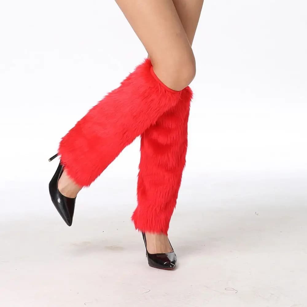 Soft Fluffy Faux Fur Leg Warmers Colorful Thick Knee High Boots Cover Elastic Comfortable Long Fuzzy Foot Covers Christmas Party