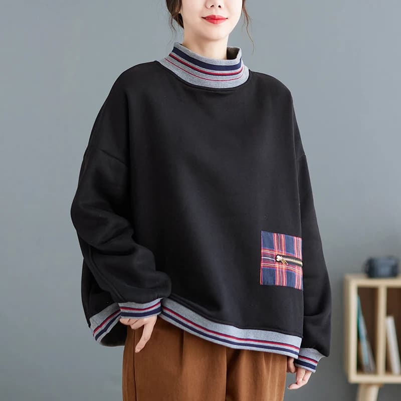 High-End Anti-Aging Cotton Fleece-Lined Loose Overhead Hoodie Women's Fashionable Autumn Winter New Style Warm Neck High-Neck...