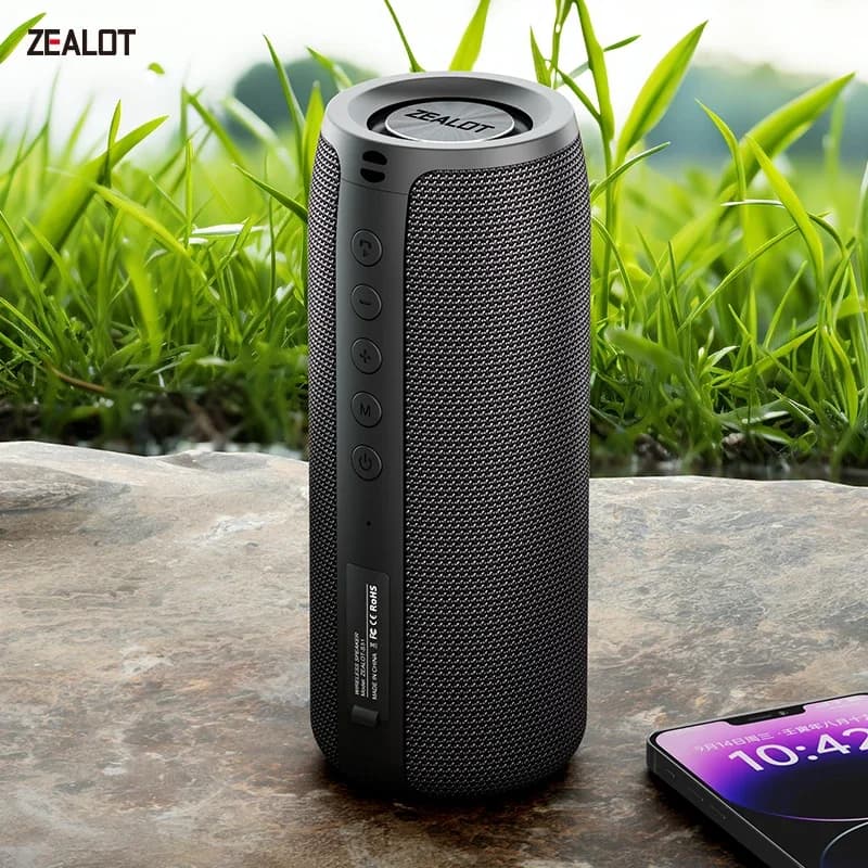Zealot-S51 Protable Bluetooth Speaker Enhanced Bass Portable Speaker with 12H Playtime,IPX5 Waterproof,APP Control,for Camping