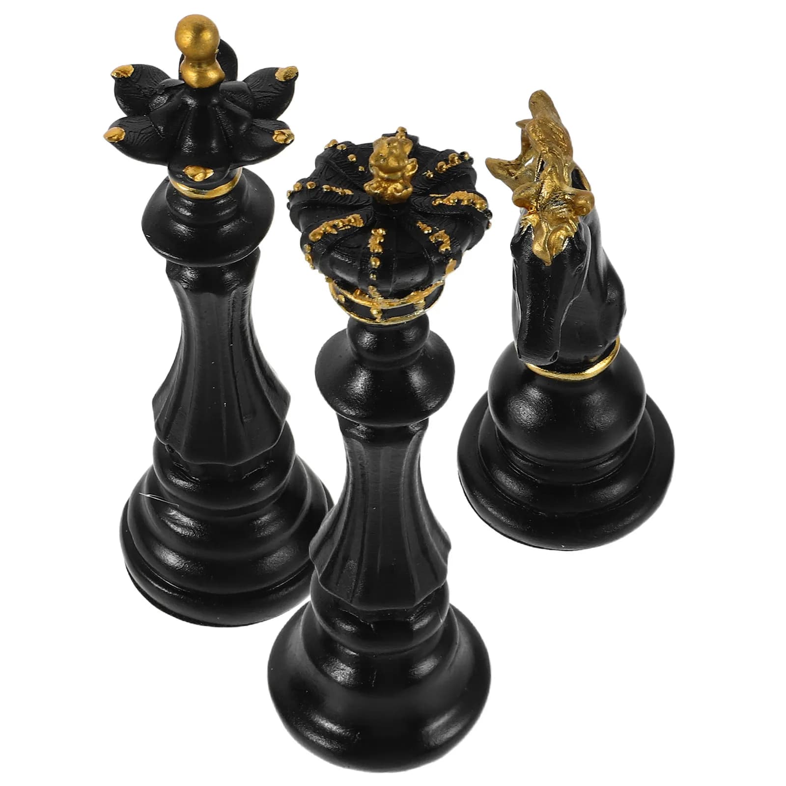 Set di 3 Sculture Decorative di Scacchi, Pezzi Realistici in Resina di Re, Regina e Cavaliere per Ufficio, Casa, Scrivania, Tavolo, Mobile