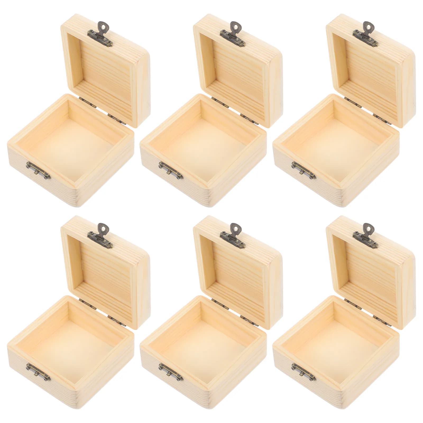 Set di 6 Scatole Portagioie in Legno Naturale, Artigianali, Semplici, per Orecchini, Collane, Bracciali, Spille e Fermagli per Capelli