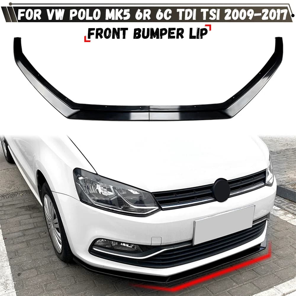 Front Bumper Lip Spoiler Splitter Diffuser For Volkswagen VW Polo MK5 6R 6C TDI TSI 2009-2017 Bodykits Tuning Gloss Black