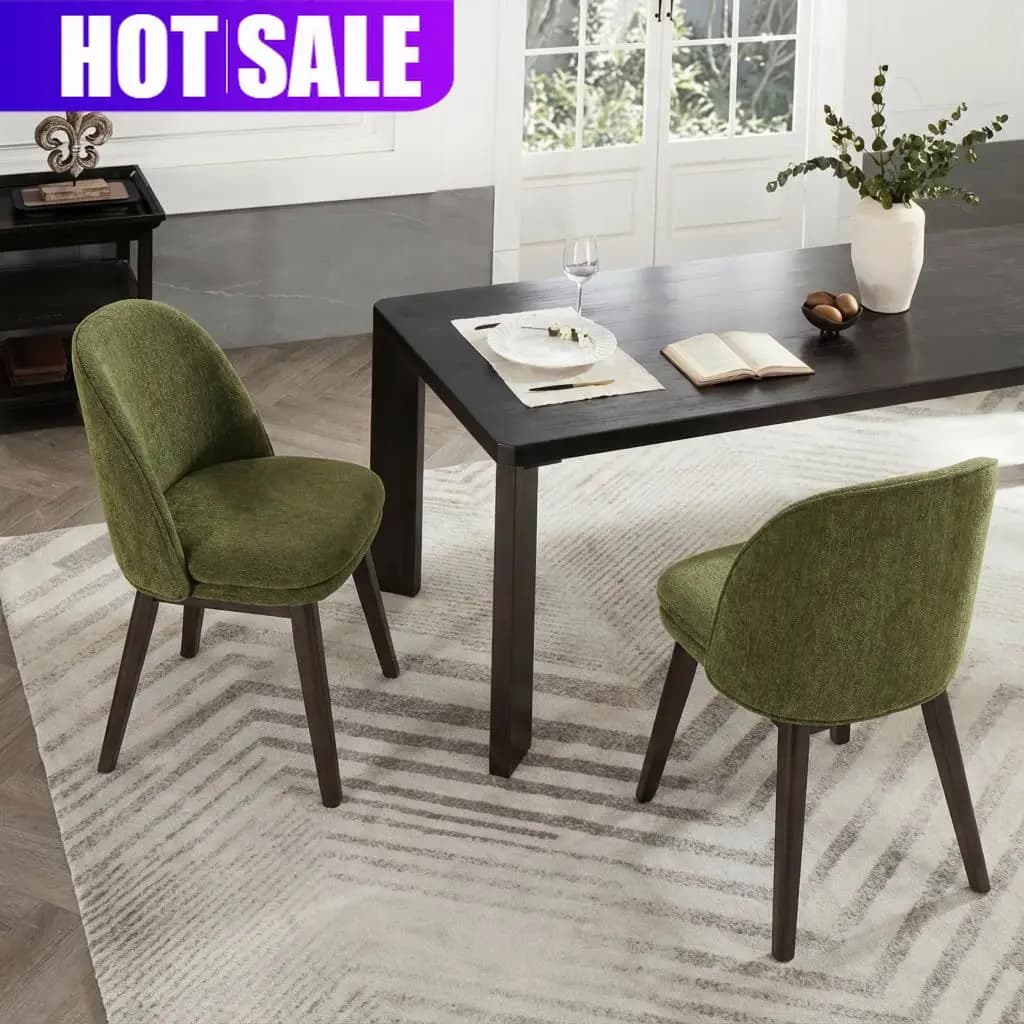 Set di due sedie da pranzo moderne imbottite in tessuto verde, con cuscino spesso e schienale ergonomico, per ristorante, cucina, caffetteria.