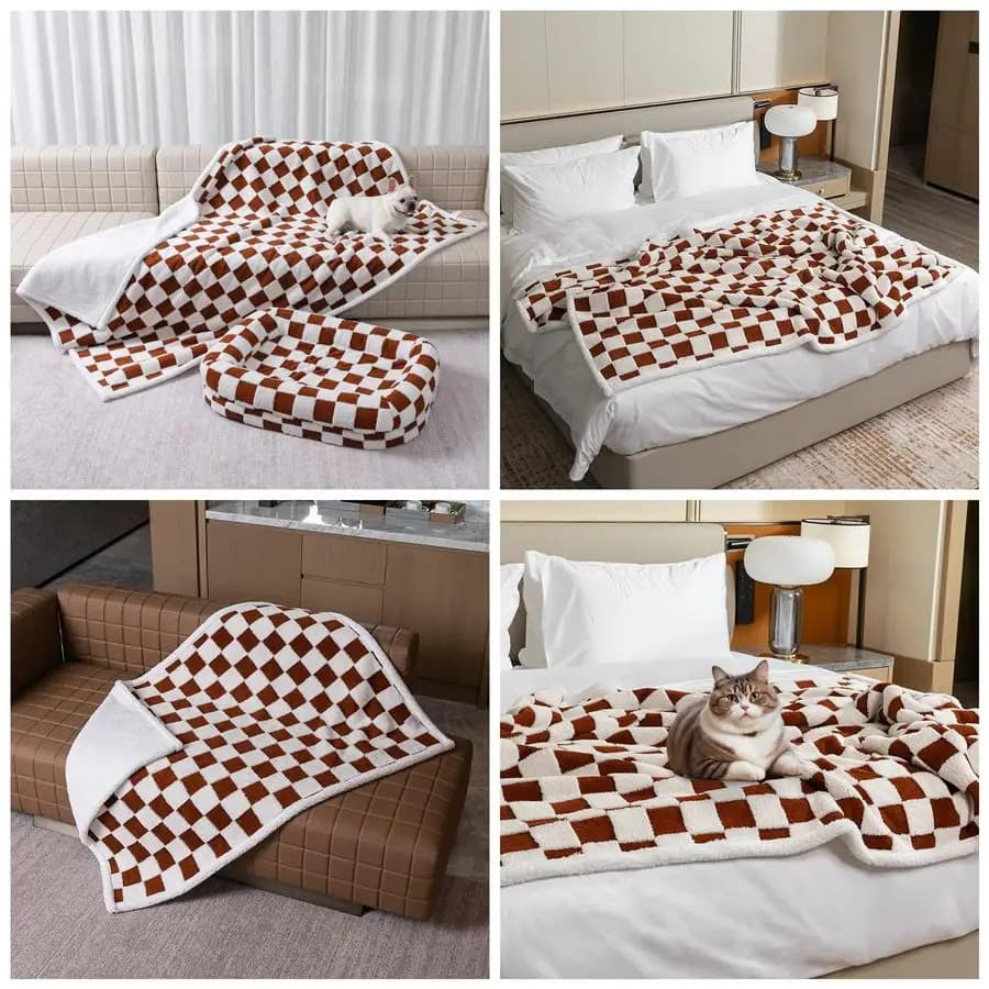 Coperta per Animali Domestici, Plaid Marrone a Quadri per Cani, Copriletto per Divano, Elegante Jacquard per Cuccioli e Gatti, Lavabile e Reversibile