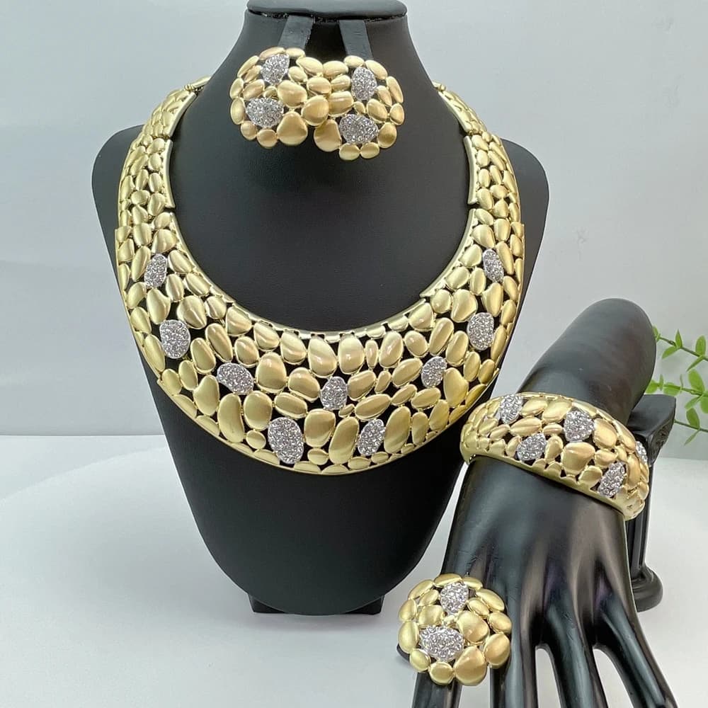 Italian Dubai Simple Style Big Bold Necklace Luxury Quality African Bride Jewelry Set For Women Party Gifts FHK29126