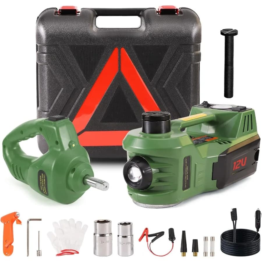 Kit martinetto idraulico portatile per auto elettrica da 5 tonnellate 12V con pompa di gonfiaggio per pneumatici con avvitatore a percussione per riparazioni di emergenza dei veicoli