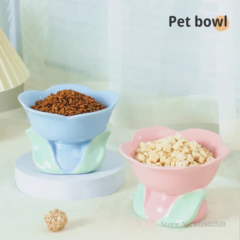 Ciotola di protezione in ceramica a forma di fiore Bella grande calibro Acqua potabile Cibo Ciotola per cani e gatti Stoviglie con piedi alti, Prodotto per animali domestici, 1 pezzo