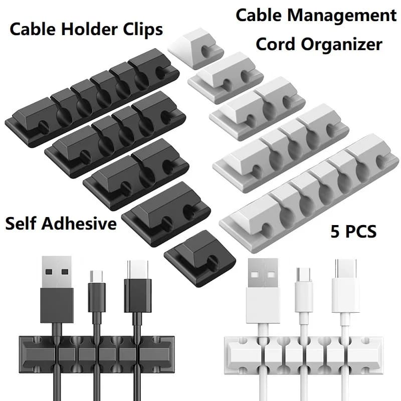 Clip portacavi per la gestione dei cavi 5Pack Cord Organizer fermacavo autoadesivo per cavo di ricarica Desktop comodino Office Home