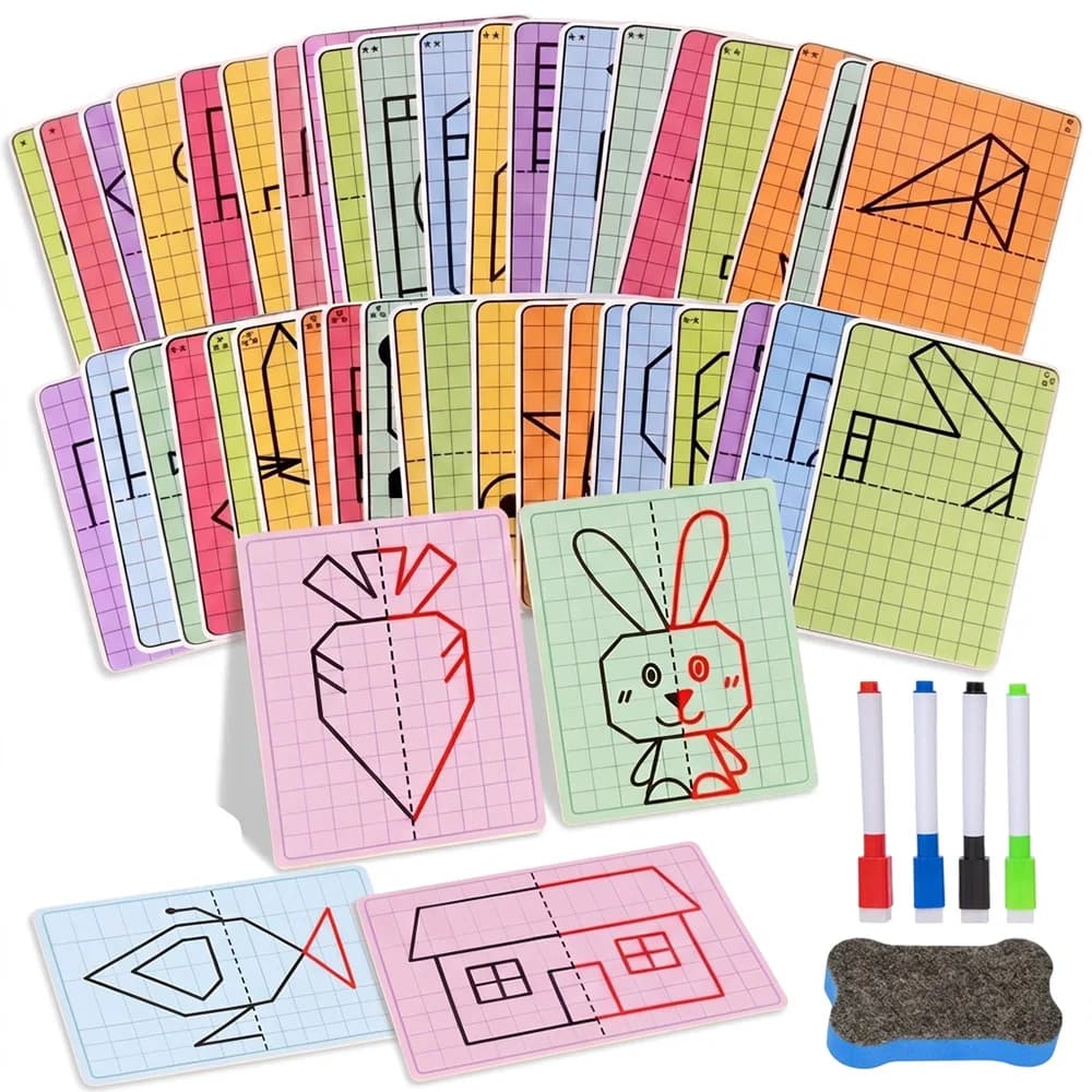 Kids Checkered Symmetrical Painting Toy 30 Pages Pre‑Writing Fine Motor Training Workbook Preschool Educational Drawing Toy