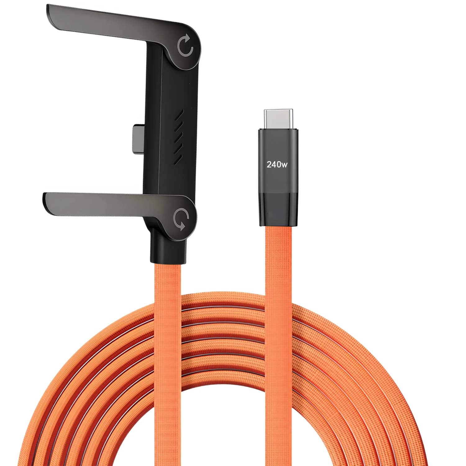 Cavo dati pieghevole da 240W 2-in-1 con supporto per telefono, cavo di ricarica rapida intrecciato USB Type-C a PD, universale per telefono e computer