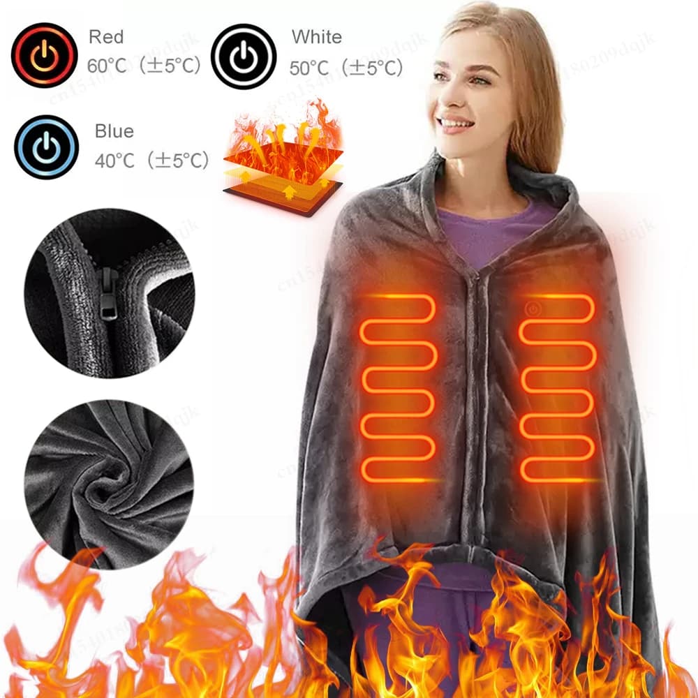 Coperta riscaldata elettrica USB indossabile per ufficio Coperta scaldamuscoli lavabile per la casa 5v 3 livelli riscaldati Coperta da tiro 9 aree riscaldate