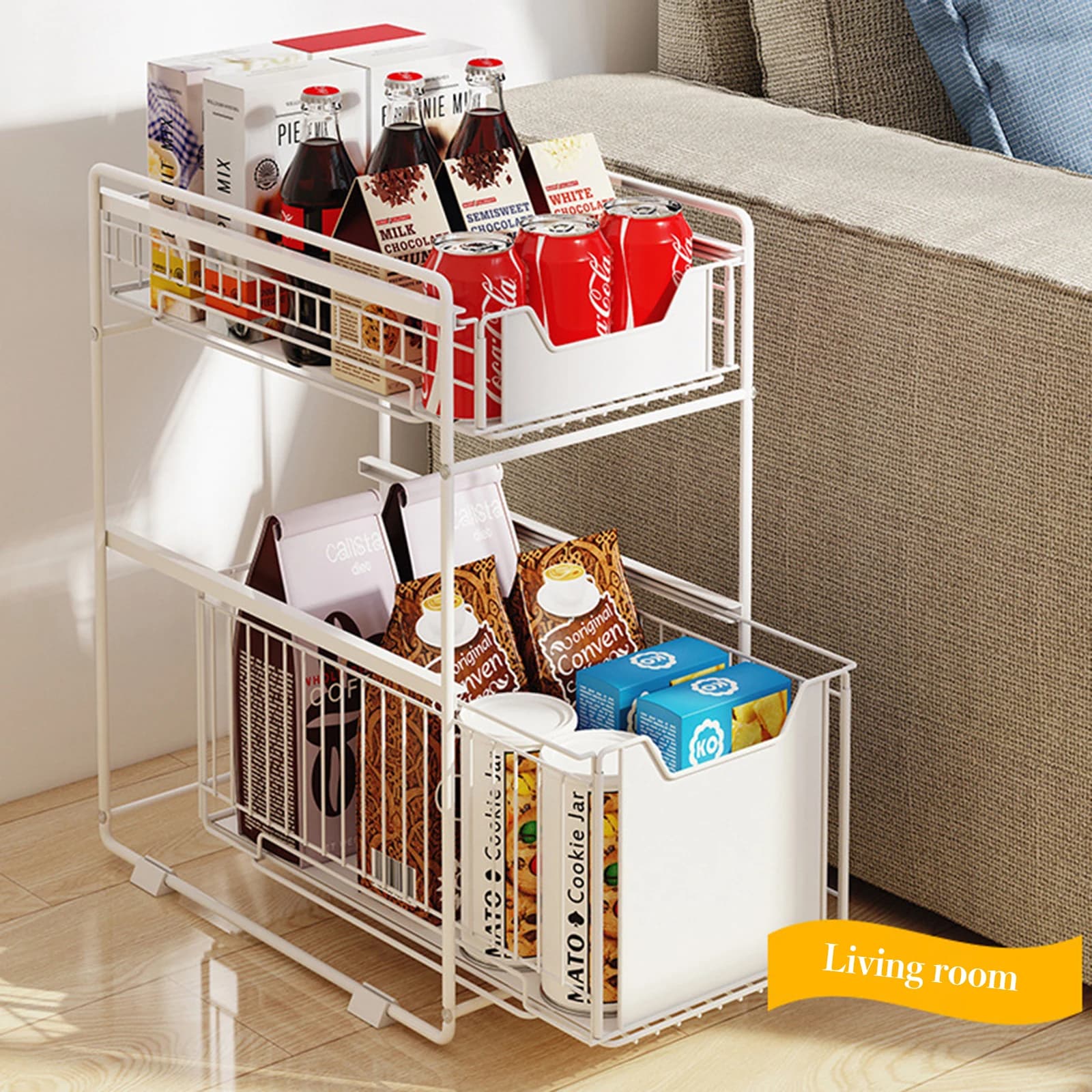 Organizzatore per armadietto estraibile fisso con guida di smorzamento Scaffali per dispensa scorrevoli resistenti in acciaio al carbonio, cucina con cassetto scorrevole
