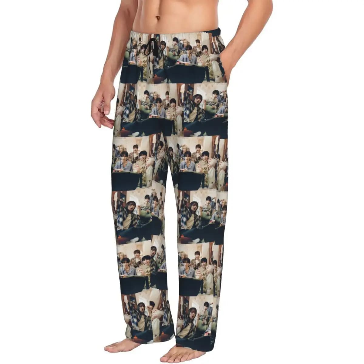 Pantaloni da pigiama da uomo KPOP personalizzati per ragazzo accanto alla porta Pantaloni da notte per dormire con tasche