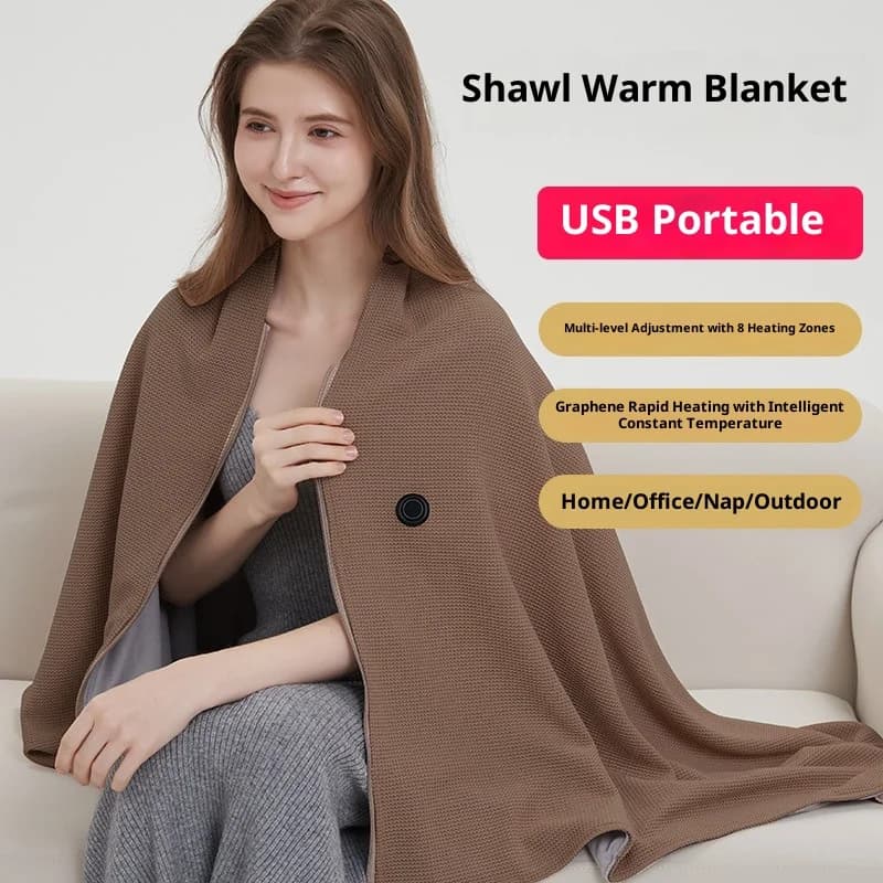 Coperta riscaldante elettrica USB portatile Scialle indossabile Avvolgente Veloce caldo 3 livelli di temperatura per uso domestico all'aperto in ufficio
