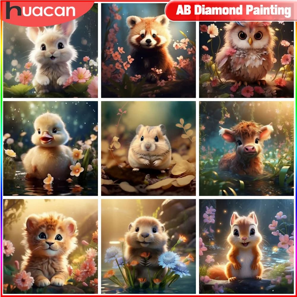 HUACAN pittura diamante animale coniglio gufo procione immagine di strass mosaico fiore dipinti decorativi nuovi arrivi