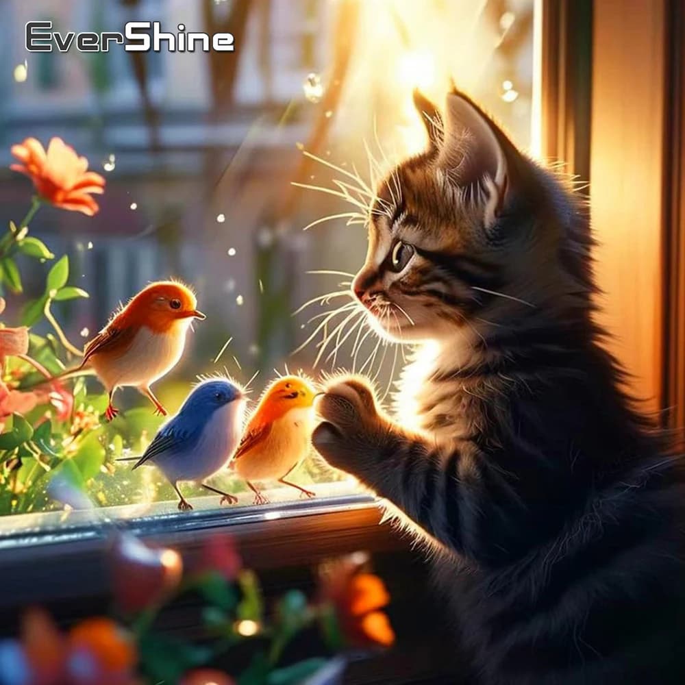 Evershine Diamond Painting Animal Full Square Diamond Mosaic Cat Cross Stitch Bird Rhinestone Suitable For Beginners Wall Decor