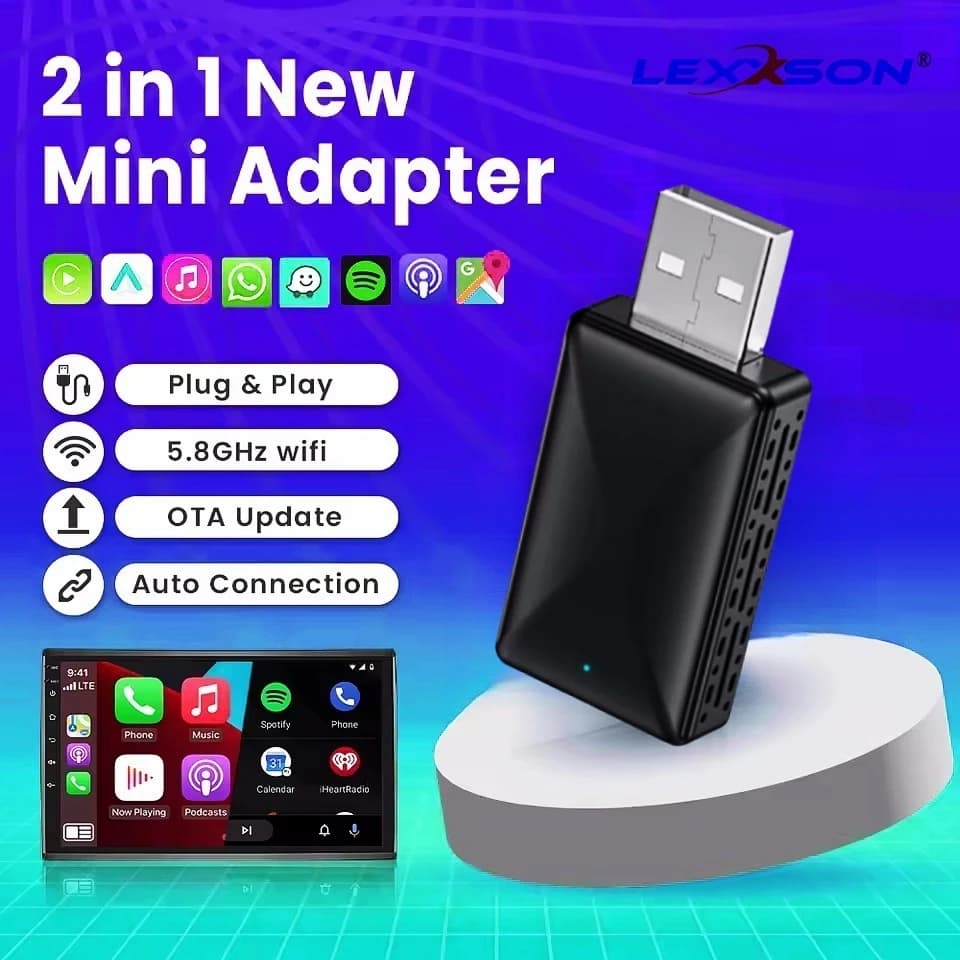 2 in 1 AI Box Mini Adapter Wired to Wireless Carplay&Android Auto Compatible with 99% of Cars Plug and Play WiFi Smart Dongle