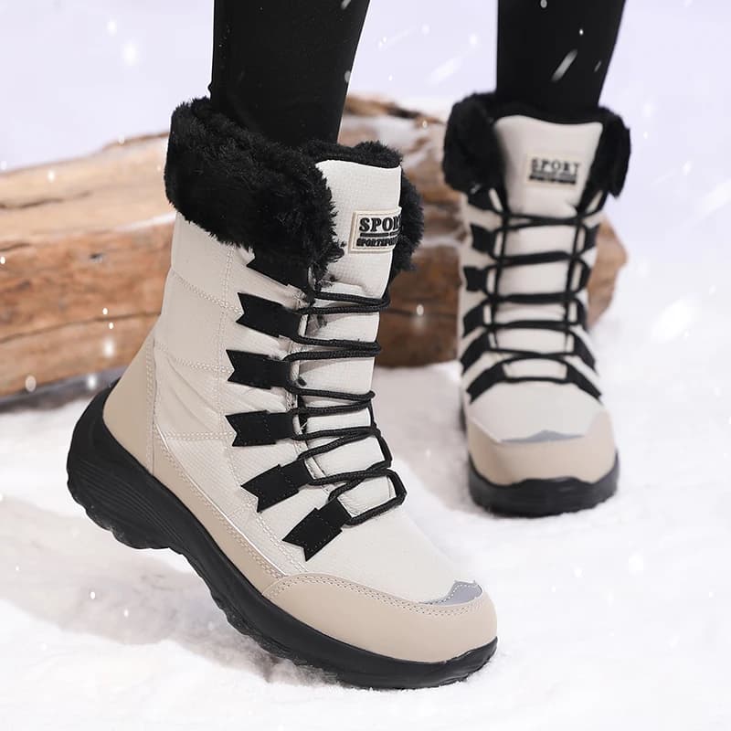 Stivali da neve invernali da donna in pelle scamosciata impermeabile calda peluche antiscivolo in gomma sci scarpe da trekking scarpe causali essenziali invernali alla moda