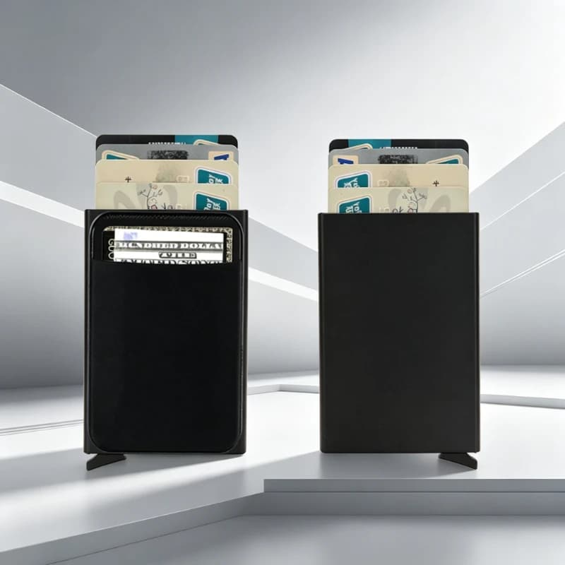Portafoglio con Blocco RFID, Porta Carte di Credito Sottile con Apertura Automatica, Tasca Elastica Minimalista per Uomo e Donna