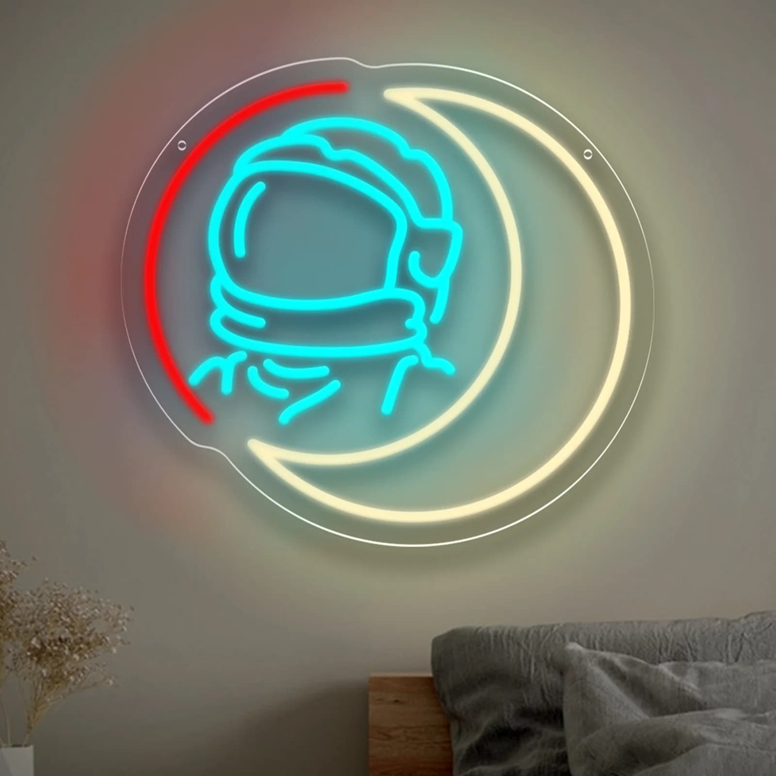 Insegna al Neon Astronauta sulla Luna, Luce LED Dimmerabile USB, Decorazione da Parete per Sala Giochi, Camera da Letto, Soggiorno, Bar, Feste, Regali