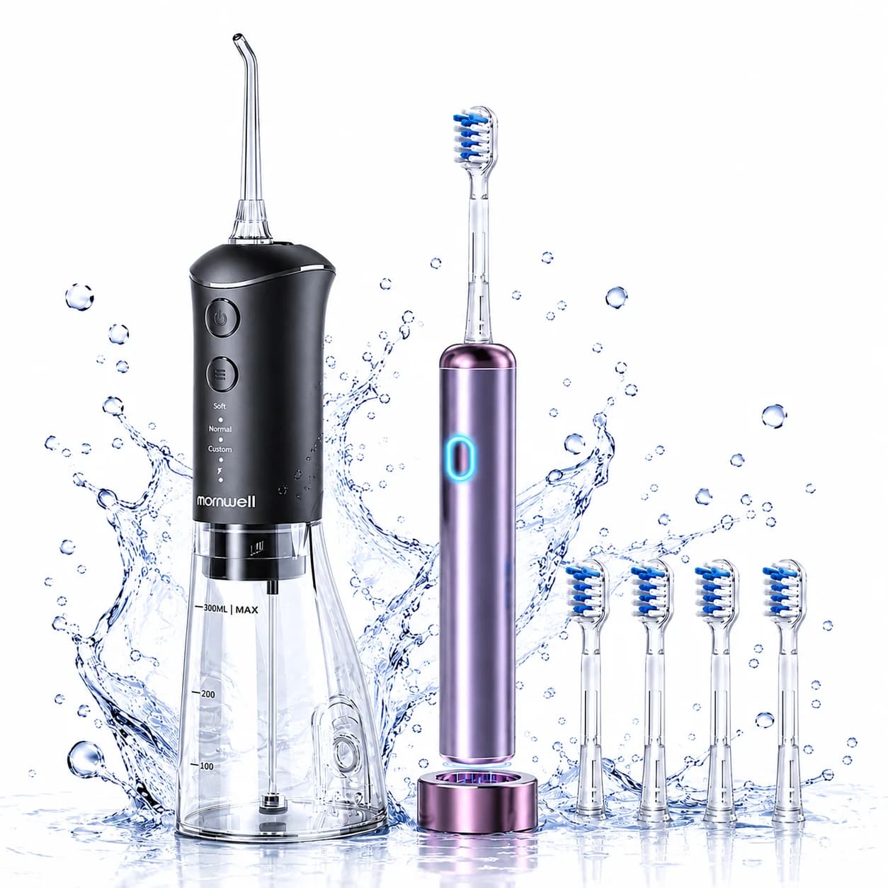 Idropulsore Portatile Mornwell con Spazzolino Elettrico, Set Irrigatore Orale Ricaricabile per Pulizia Profonda di Denti e Gengive