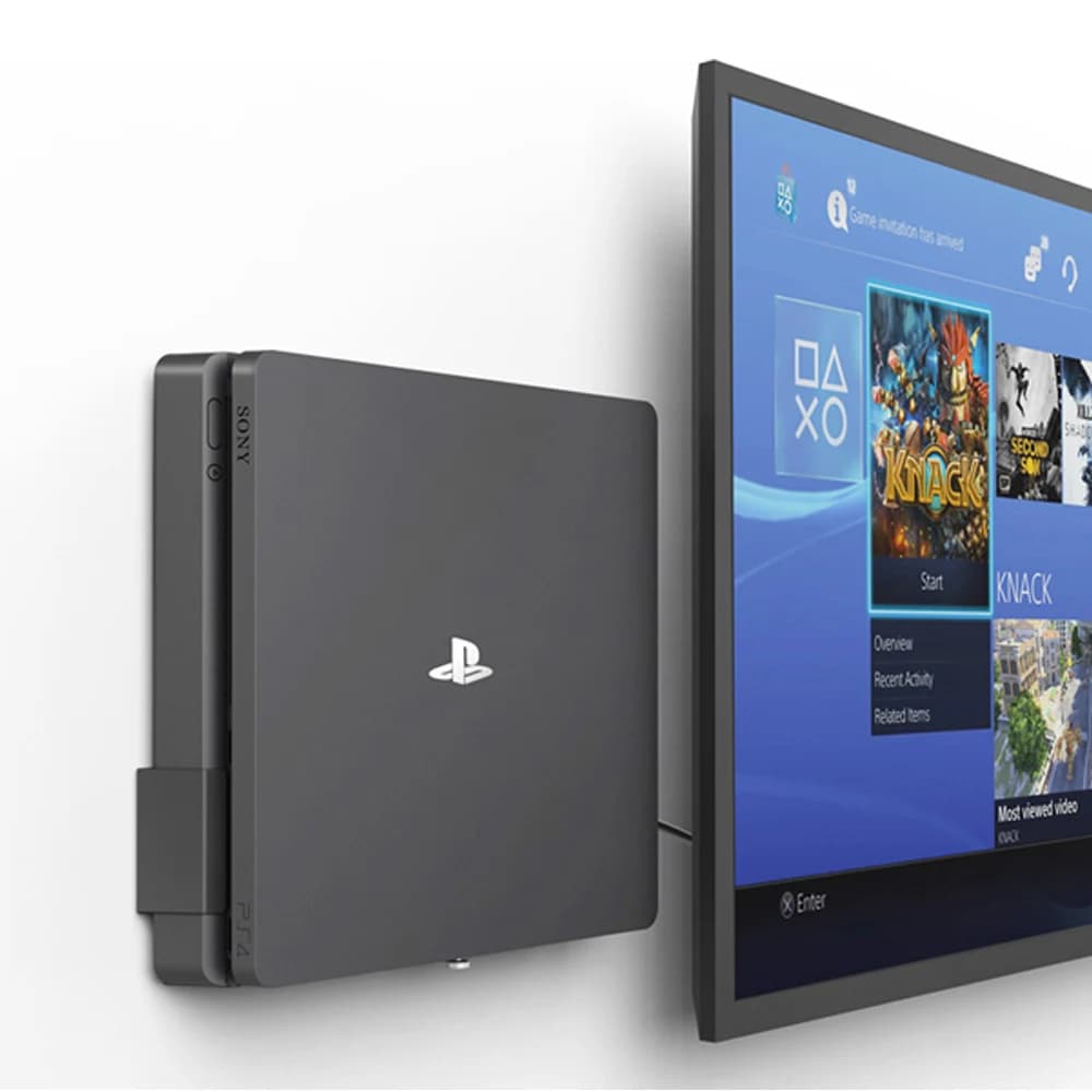 Monzlteck Wall Mount For PS4 Slim，All Metal Vertical Hanging on Wall Space Saver Easy to Install