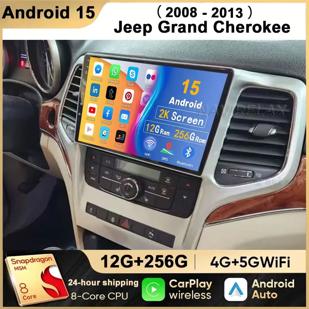 9 "Android 15 For Jeep Grand Cherokee 2008 2009 2010 2011 2012 2013 QLED Autoradio Multimedia Video Carplay Naviigation
