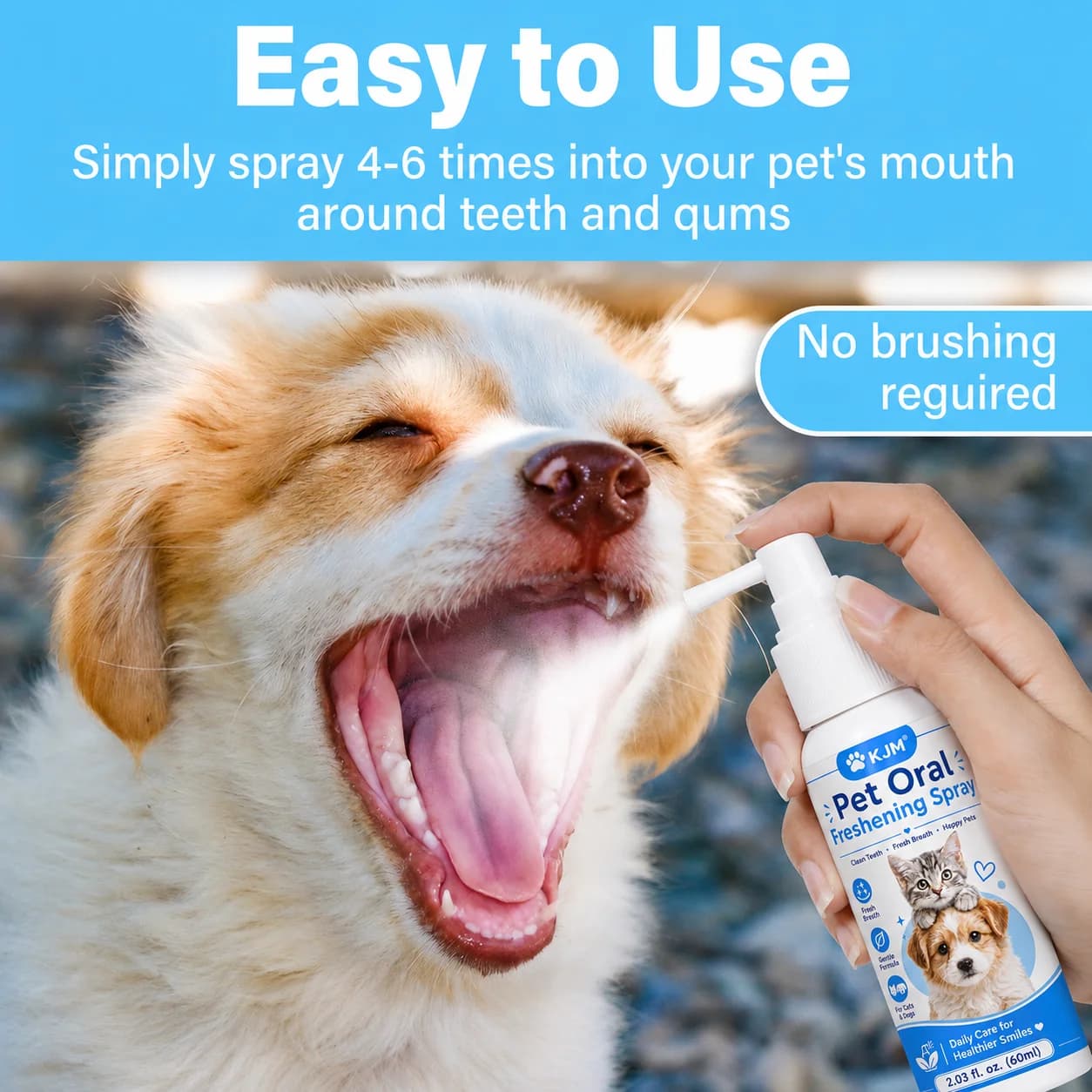 KJM 2-In-1 Pet Dental Oral Spray 60ML Gentle Tartar Control Freshen Breath Bad Odor Remover Safe For Cats Dogs Teeth Clean