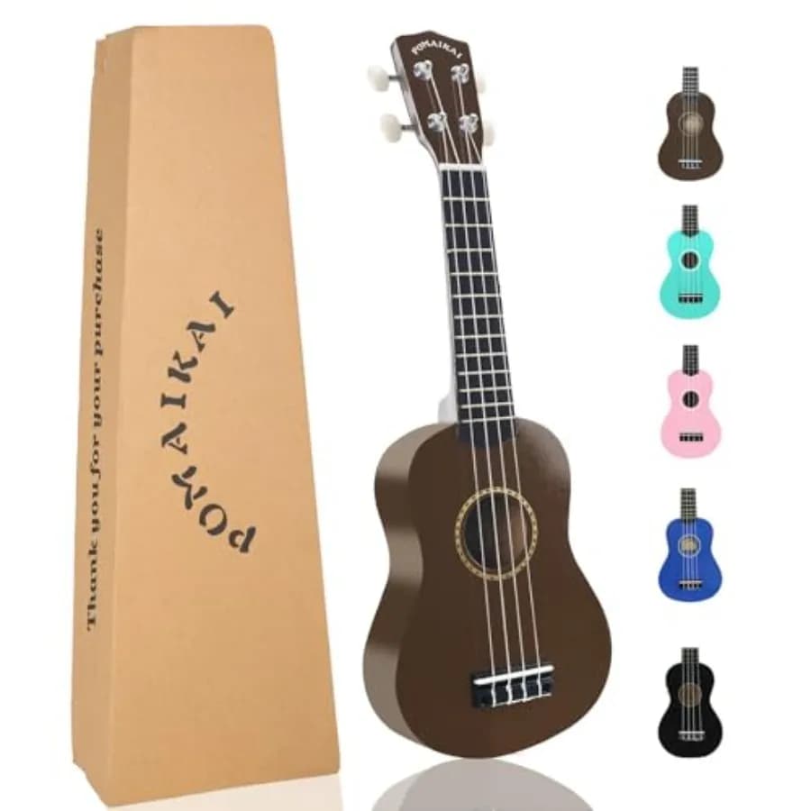 Ukulele Soprano 21 Tasti per Principianti, Chitarra Hawaiana in Legno, Strumento Musicale per Studenti, Marrone Brillante