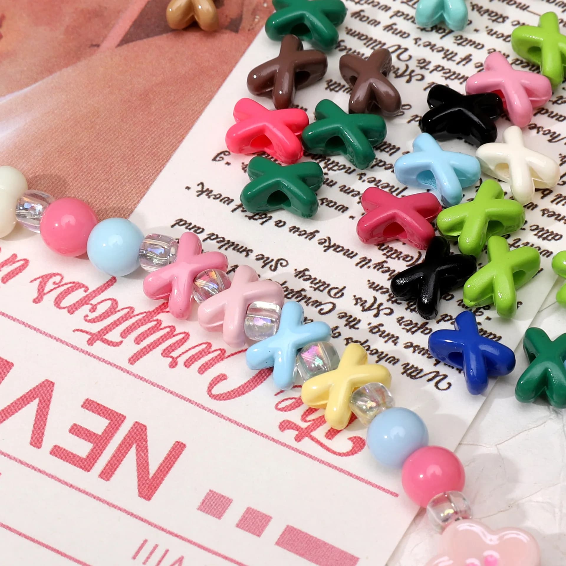 20pcs/lot Acrylic Cute Colorful Bowknot Forked Beads For Necklaces Bracelets Pendants DIY Jewelry Making Accessories