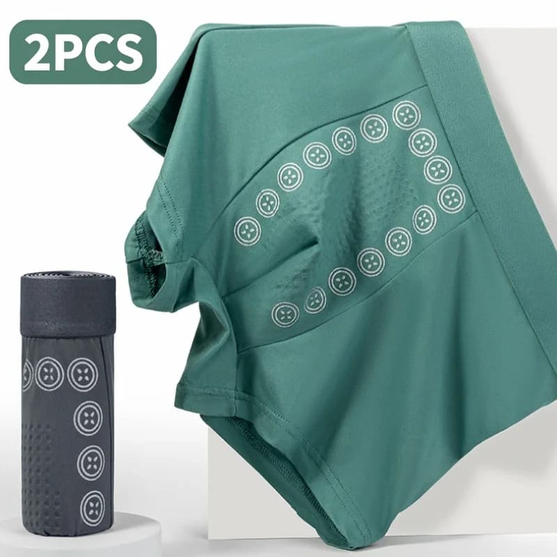 2PCS Men's Simple Daily Boxer Briefs Massage Granule Crotch Comfortable Breathable Elastic Waistband Mid‑Rise Underwear