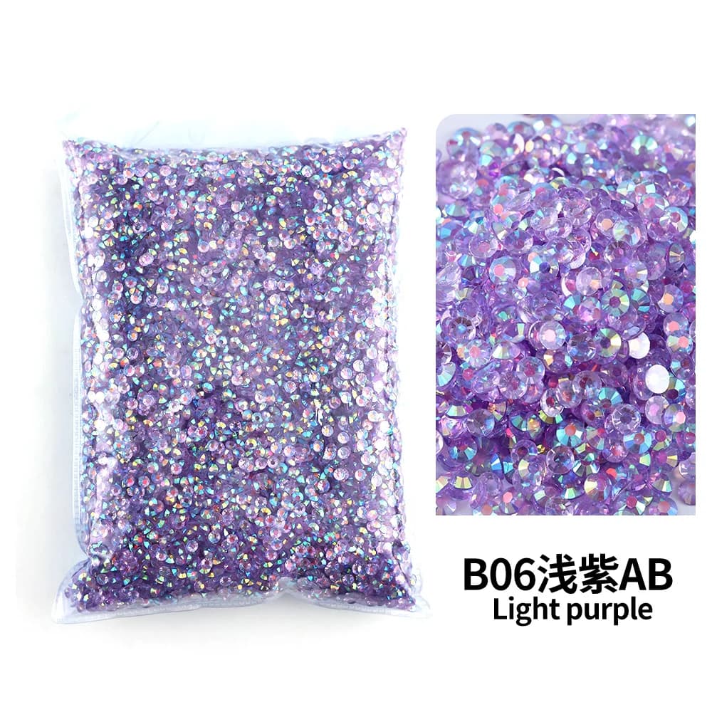 Serie viola completa Gelatina di strass in resina sfusa all'ingrosso trasparente AB 2mm,3mm,4mm,5m,6mm Decorazione per indumenti per nail art con retro piatto