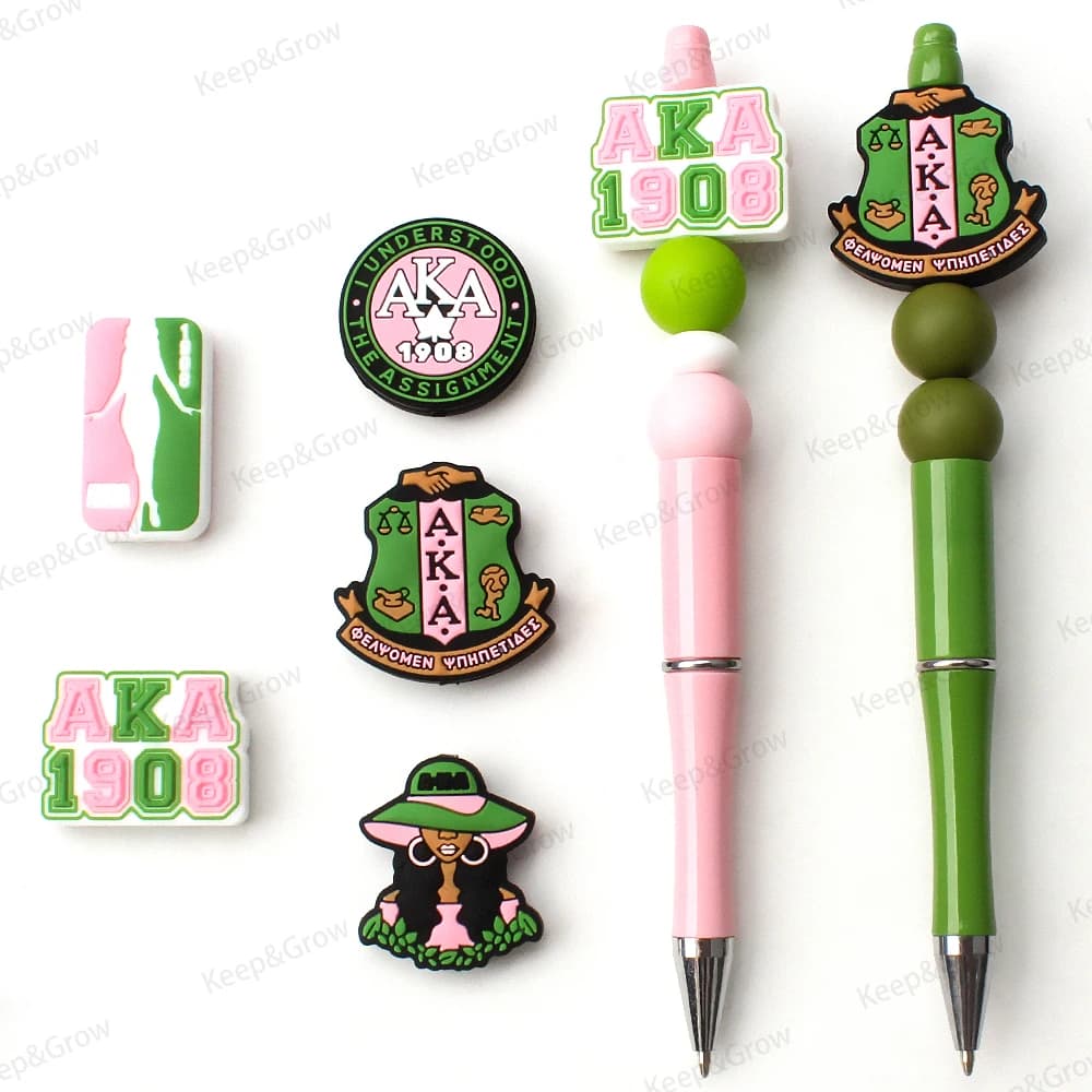 5/20/50 pezzi AKA 1908 perline in silicone Alpha Kappa Alpha Sorority perline focale per portachiavi fai da te creazione di gioielli penna accessorio in rilievo